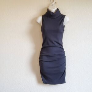New Michael Stars “Macy” Mock Neck Ultra Rib Dress • Black • Size SP